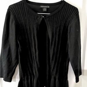 Esperanza Black Cardigan Knit Sweater with Ruffled Hem Sz M